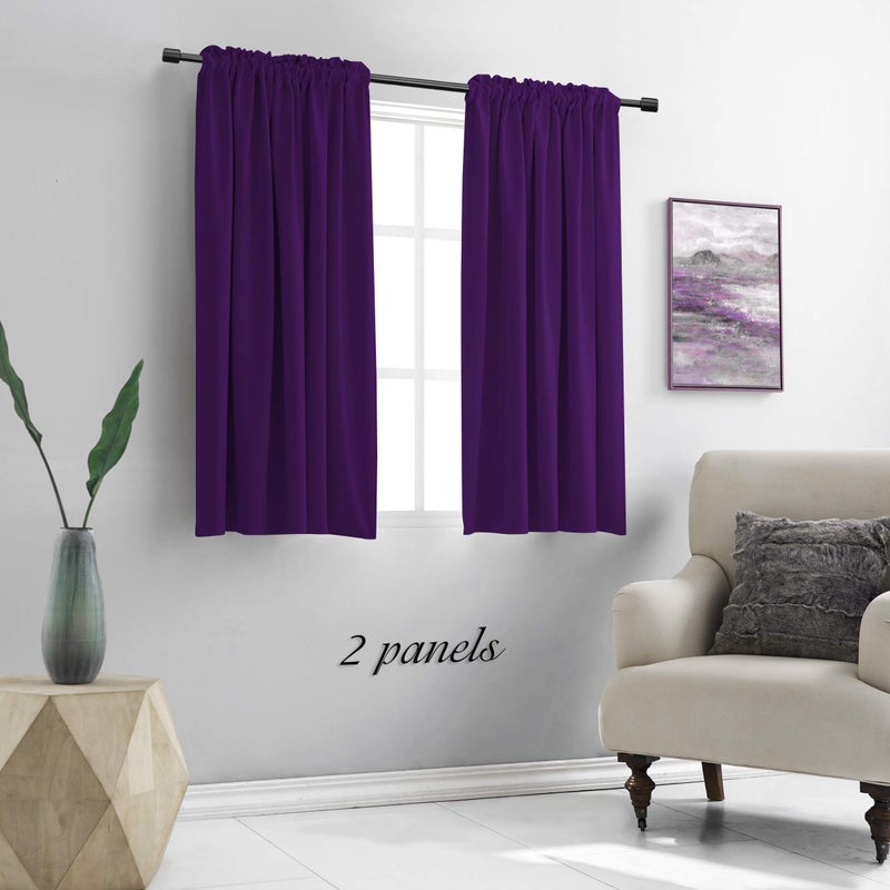 DONREN 54 Inch Length Royal Purple Blackout Curtains for Kitchen - Small Window Treatment Rod Pocket Curtain Drapes for Bedroom(Set of 2 Panels) - Image 2